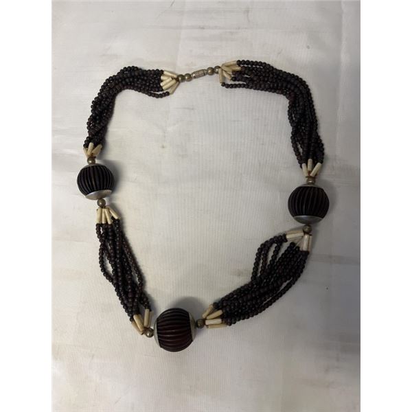 MULTI STRAND RARE WOOD AND BONE BEADS NECKLACE