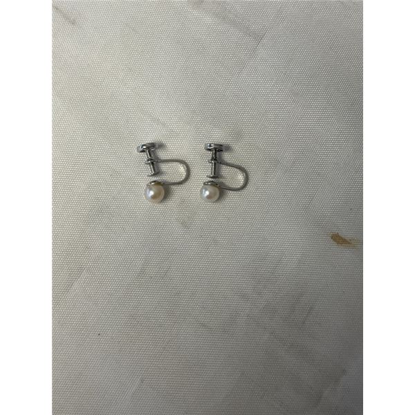 PAIR OF STERLING SILVER W/ GENUINE PEARL SCREW ON EARRINGS MARKED STERLING EMBY