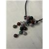 Image 1 : VARIOUS COLOURS CHINESE JADE BEADS TASSEL PENDANT W/ VERY LONG BLACK CORD NECKLACE