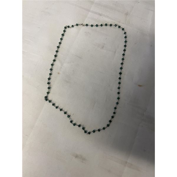STERLING SILVER W/ SMALL FACETED EITHER GREEN GARNETS OR EMERALD BEADS NECKLACE