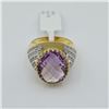 Image 2 : GOLD PLATED STERLING SILVER NATURAL AMETHYST (6.70CT) WITH NATURAL WHITE TOPAZ (0.50CT) RING, SIZE 8