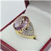 Image 3 : GOLD PLATED STERLING SILVER NATURAL AMETHYST (6.70CT) WITH NATURAL WHITE TOPAZ (0.50CT) RING, SIZE 8