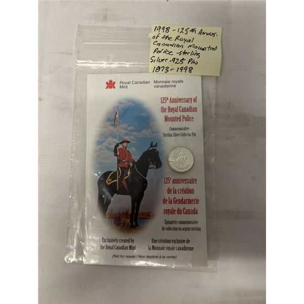 125TH ANNIVERSARY OF ROYAL CANADIAN MOUNTED POLICE W/ STERLING SILVER .925 PIN