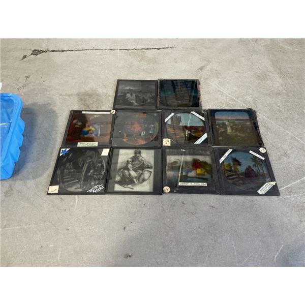 10 VINTAGE PAINTED GLASS SLIDES