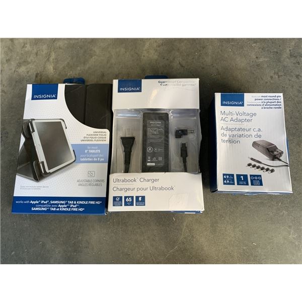 INSIGNIA UNIVERSAL FLEXVIEW FOLIO, ULTRABOOK CHARGER AND MULTI VOLTAGE AC ADAPTER