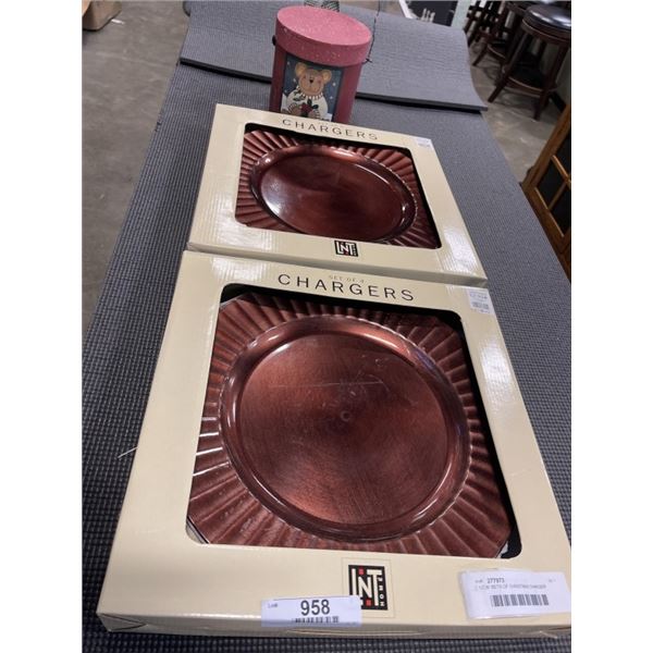 2 NEW SETS OF CHRISTMAS CHARGER PLATES, AND NEW  HAND MADE GIFT BOX