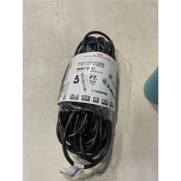 AS NEW 50FT BLACK 3 WIRE INDOOR OUTDOOR LIGHTED EXTENSION CORD, 16AWG