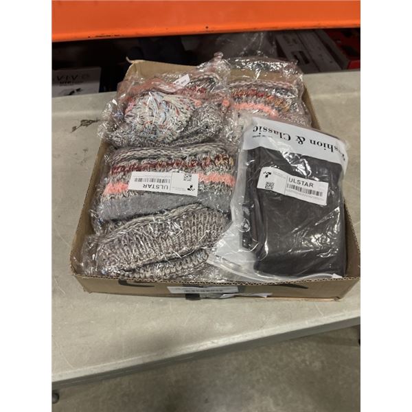 3 NEW 3PC WINTER TOQUE, NECK WARMER AND MOUTH COVER SETS, AND 2 PAIRS OF NEW WINTER LEGGINGS CLOSED 