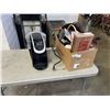 Image 1 : KEURIG COFFEE MAKER AND BOX OF COFFEE SUPPLIES