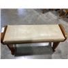 Image 3 : VINTAGE SOLID WOOD BENCH WITH PADDED LEATHER SEAT
