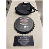 Image 1 : HARLEY DAVIDSON BACK PACK AND 2 TIN SIGNS