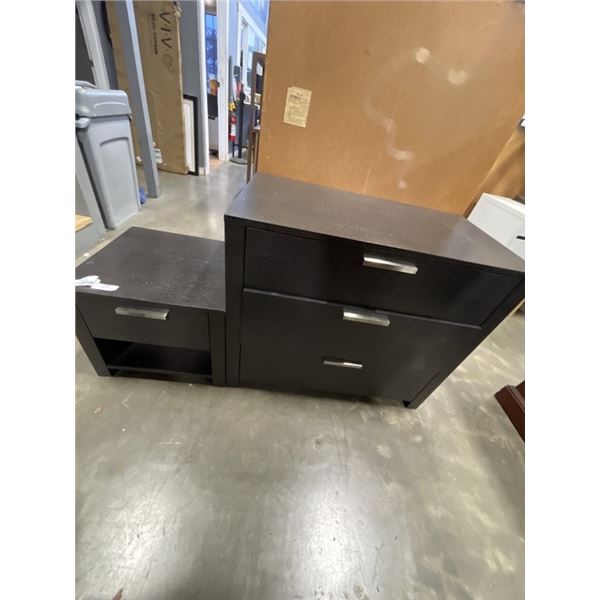 BLACK 3 DRAWER DRESSER AND NIGHTSTAND