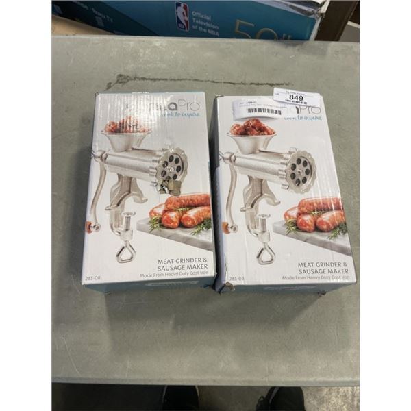 2 CUCINA PRO CAST IRON MEAT GRINDERS AND SAUSAGE MAKERS