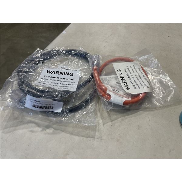 2 AS NEW 10 AWG EXTENSION CORDS, HEAVY DUTY INDOOR OUTDOOR LIGHTED, ORANGE 3FT AND BLACK 6FT