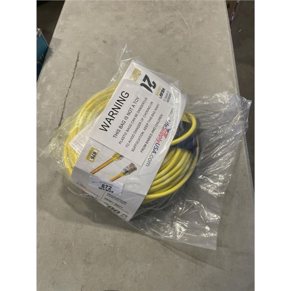 AS NEW 200FT YELLOW 3 WIRE INDOOR OUTDOOR LIGHTED EXTENSION CORD, 14AWG