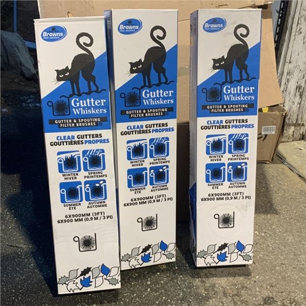 3 BOXES OF NEW BROWN'S GUTTER PROTECTOR WHISKERS RETAIL $150 18 FT PER BOX