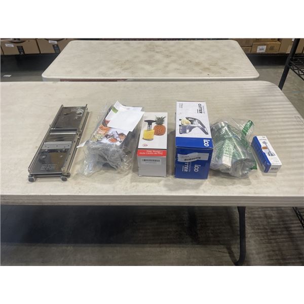 FRENCH FRY CUTTER, MANDOLIN, PINEAPPLE CORER, CREAM DISPENSER ETC