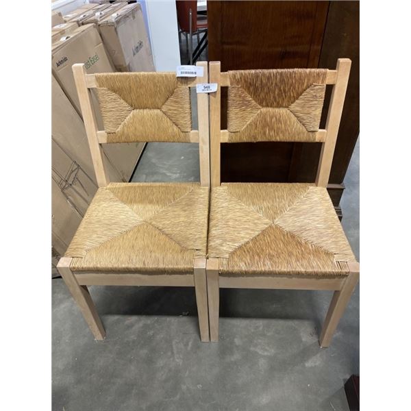2 PINE RUSH SEAT CHAIRS