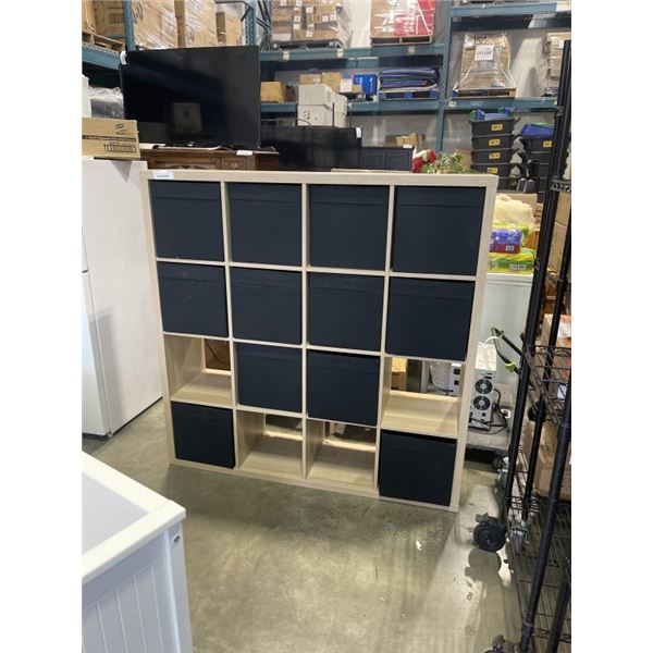 CUBICLE DISPLAY SHELF WITH FABRIC BOXES, 58 X 58 INCH