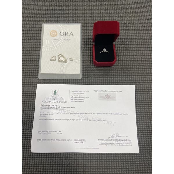 1.00 CT GRA CERTIFIED ROUND BRILLIANT CUT MOISSANITE STONE VVS D COLOR SET IN 6 CLAW HEAD SET IN 925