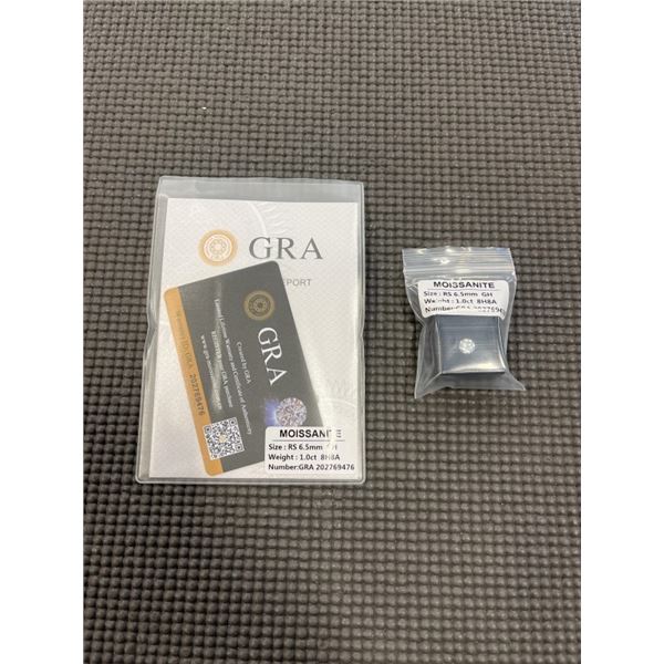 NEW 1.0 CARAT MOISSANITE LAB DIAMOND, ROUND BRILLIANT CUT, GH-VVS1, GRA REPORT, TESTS POSITIVE W/ DI