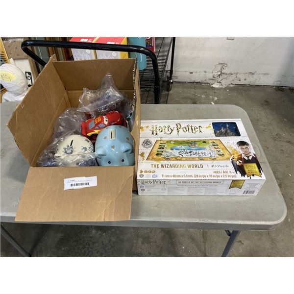 HARRY POTTER 4D PUZZLE AND ASSORTED PIGGY BANKS