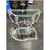 Image 1 : WHITE IRON AND GLASS TOP SOFA TABLE WITH MATCHING MIRROR