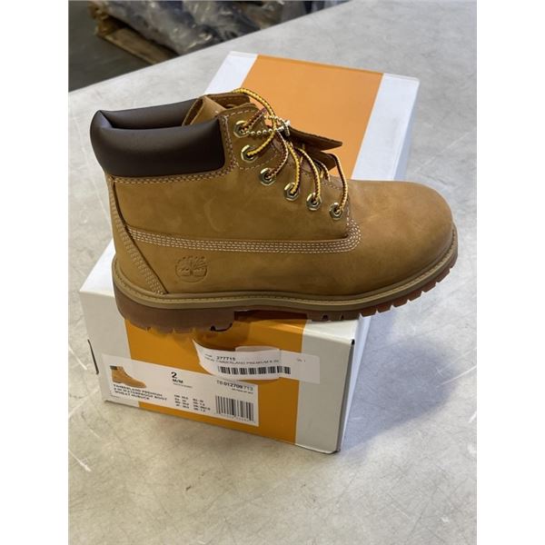 NEW TIMBERLAND PREMIUM 6 IN WATERPROOF BOOT WHEAT NUBUCK, SIZE 2 YOUTH