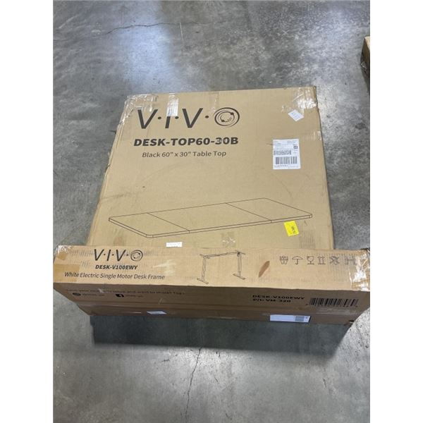 VIVO BLACK 60 X 30 ELECTRIC SIT TO STAND DESK WITH WHITE ELECTRIC SINGLE MOTOR DESK FRAME