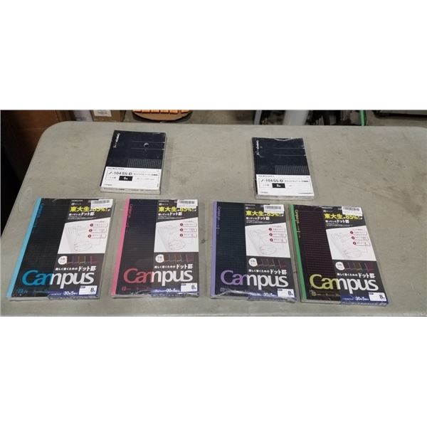 6 NEW PACKS OF CAMPUS NOTEBOOKS, 2 PACKS OF 5 BLAC, SIZE A5, AND  4 PACKS OF RULED SIZE B5, MULTI CO