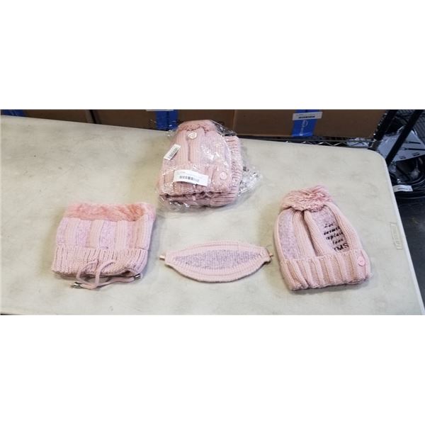 2 NEW PINK KNITTED 3PC WINTER TOQUE, NECK WARMER  AND MOUTH COVER