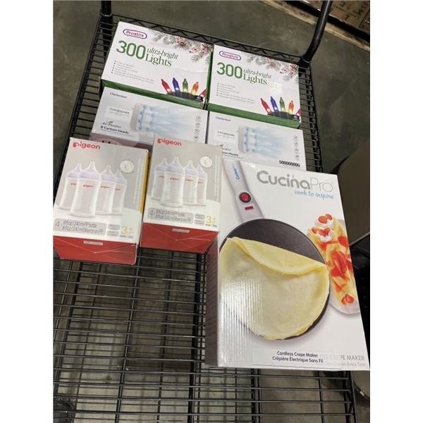 ASOSRTED NEW CHRISTMAS LIGHTS, PIGEON BABY BOTTLES, AIR PURIFIERS AND CREPE MAKER