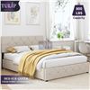 Image 1 : BRAND NEW TULIP QUEENSIZE STORAGE PLATFORM BEDFRAME IN CREAM FABRIC MODEL BED-018