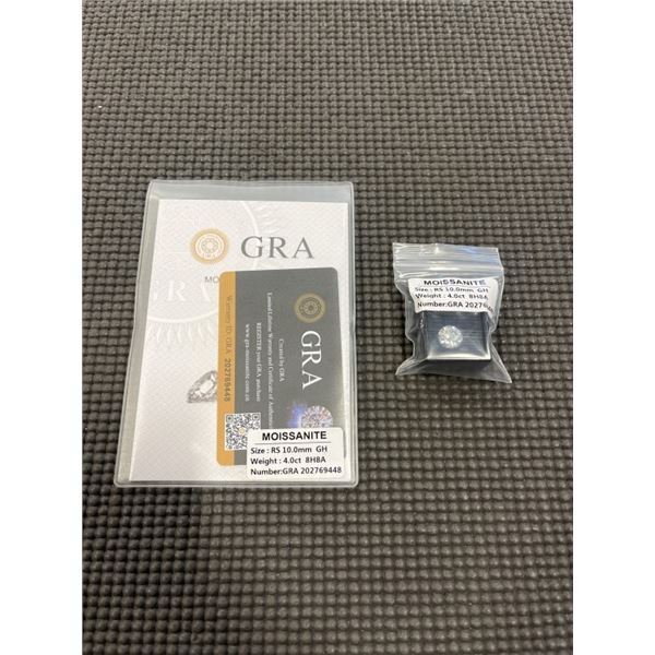 NEW 4.0 CARAT MOISSANITE LAB DIAMOND, ROUND BRILLIANT CUT, GH-VVS1, GRA REPORT, TESTS POSITIVE W/ DI