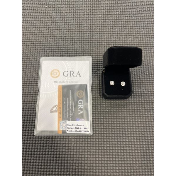 NEW S925 0.5CT EACH MOISSANITE LAB DIAMOND HALO STUD EARRINGS, MOUNTED IN 925 STERLING SILVER W/ WHI