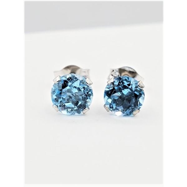 10KT WHITE GOLD NATURAL BLUE TOPAZ EARRINGS, RETAIL $650.00.