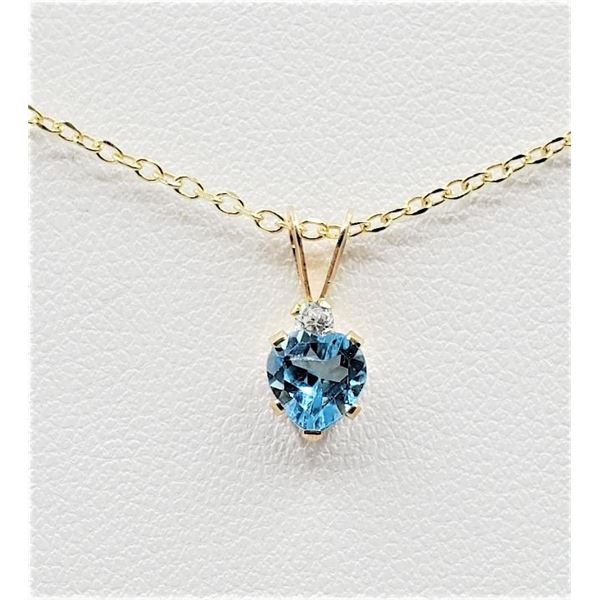 10KT YELLOW GOLD NATURAL BLUE TOPAZ (1.15CT) AND NATURAL WHITE TOPAZ HEART SHAPE PENDANT WITH GOLD P