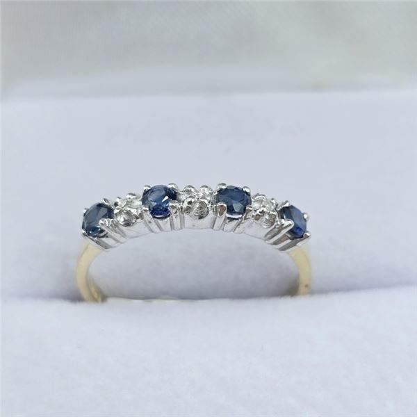10KT YELLOW AND WHITE GOLD NATURAL BLUE SAPPHIRE (0.40CT) WITH DIAMOND (0.03CT) RING, SIZE 6, W/A $1