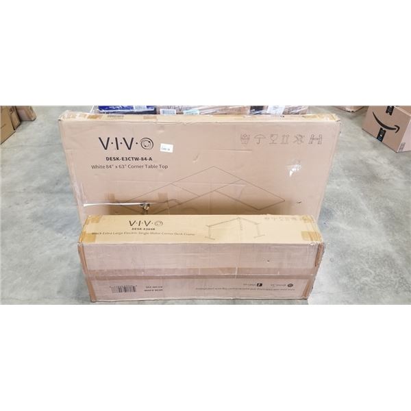VIVO WHITE 84 X 63 ELECTRIC SIT TO STAND CORNER DECK WITH BLACK EXTRA LARGE SINGLE MOTOR CORNER DESK