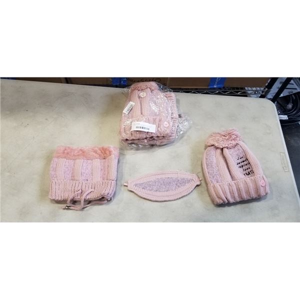 2 NEW PINK KNITTED 3PC WINTER TOQUE, NECK WARMER  AND MOUTH COVER