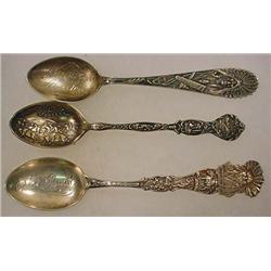 LOT OF 3 C. 1900 STERLING SILVER SOUVENIR SPOONS -