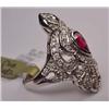 Image 3 : 14K WHITE GOLD LADIES DIAMOND AND RUBY RING - Come
