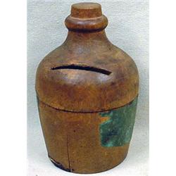 C. 1890'S MINIATURE WOODEN JUG ADVERTISING BANK - 