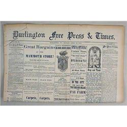 4-14-1879 BURLINGTON FREE PRESS AND TIMES NEWSPAPE