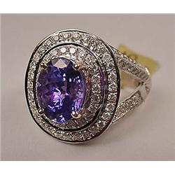 14K WHITE GOLD LADIES TANZANITE AND DIAMOND RING -