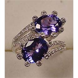 14K WHITE GOLD LADIES DIAMOND AND TANZANITE RING -