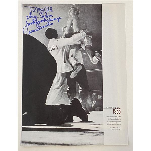 Boxer Carmen Basilio signed magazine page