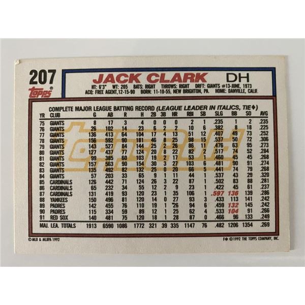 Jack Clark signed baseball card