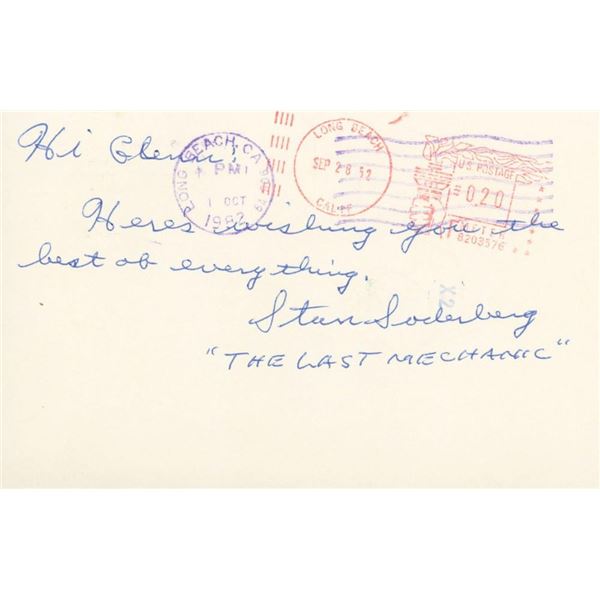 Stan Soderberg signed post card