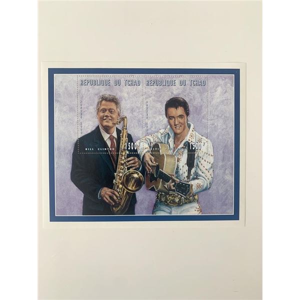 Bill Clinton & Elvis Presley Commemorative Souvenir Stamp Sheet - Chad 1996